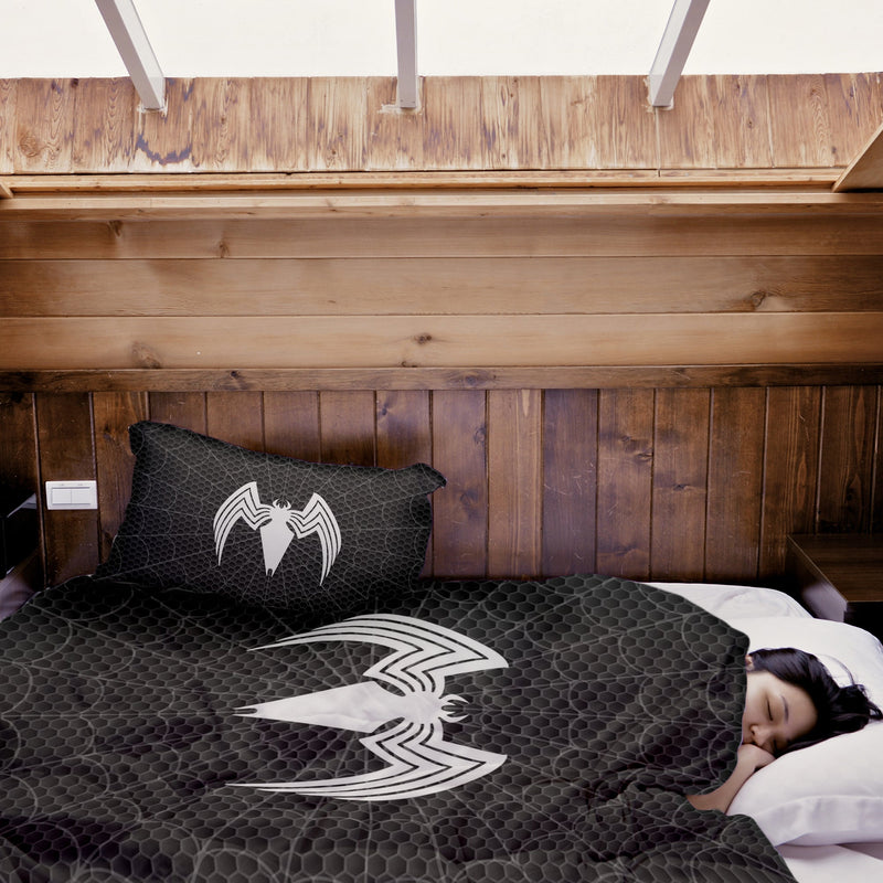 Juego de ropa de cama con manta terapéutica negra con araña