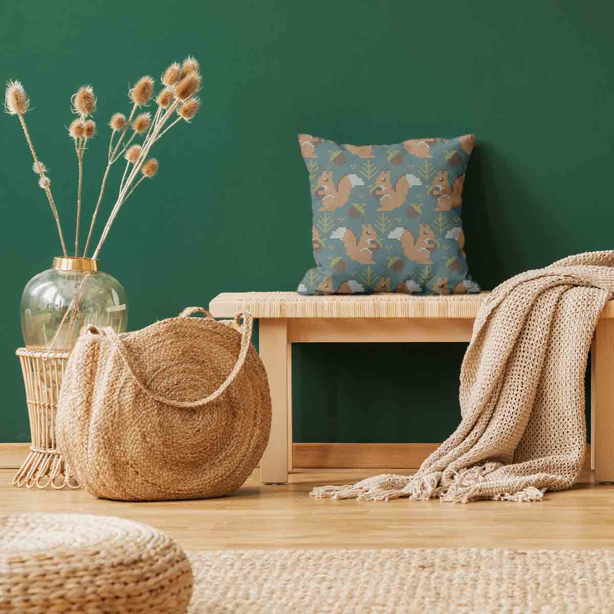 Gezondheidskussen groen met eekhoorn