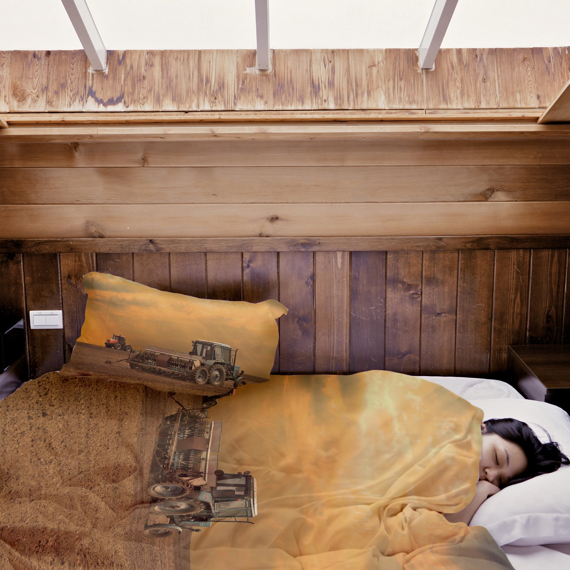 Therapy blankets bedding set two tractors