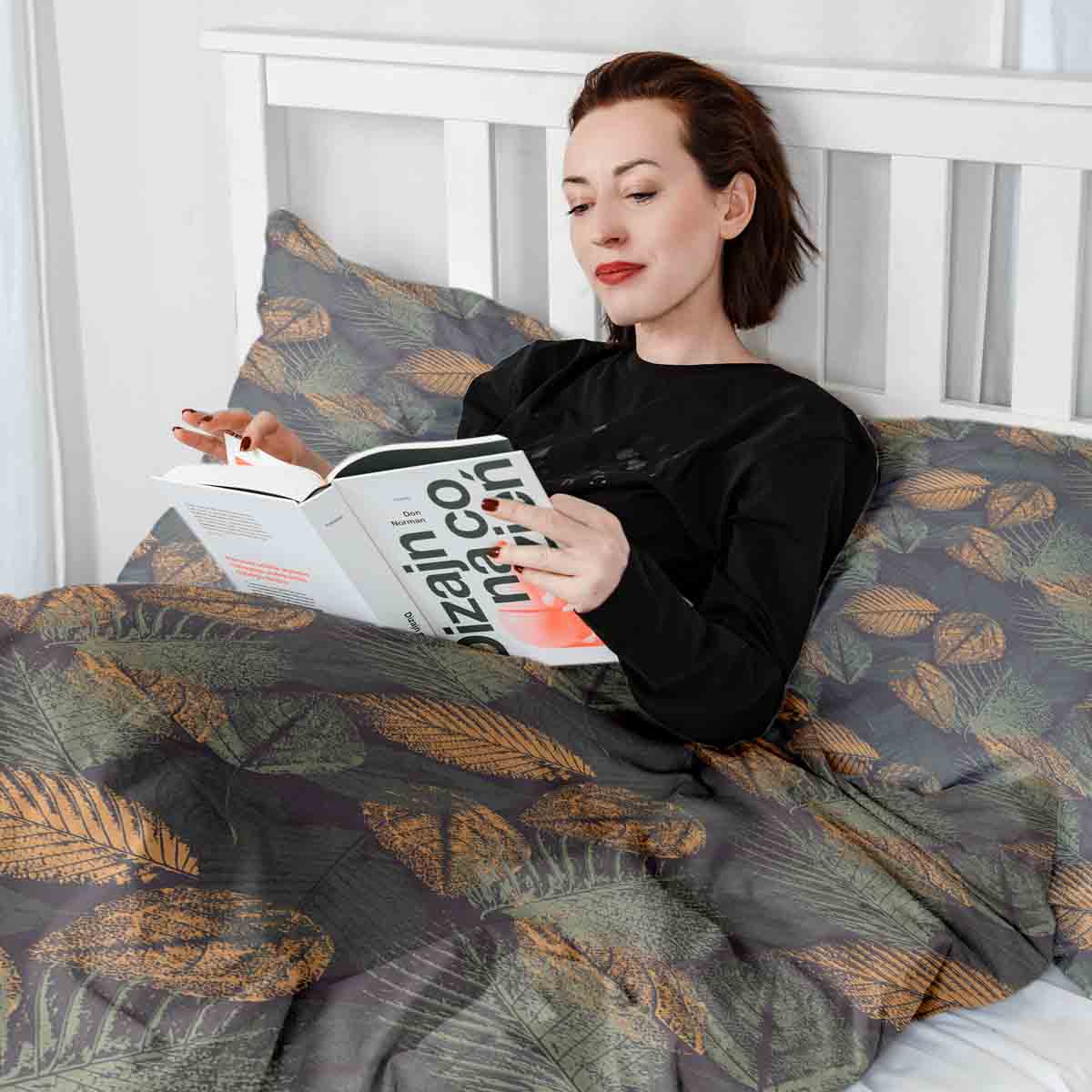 Original therapy blanket - cotton cover autumn leaf motif