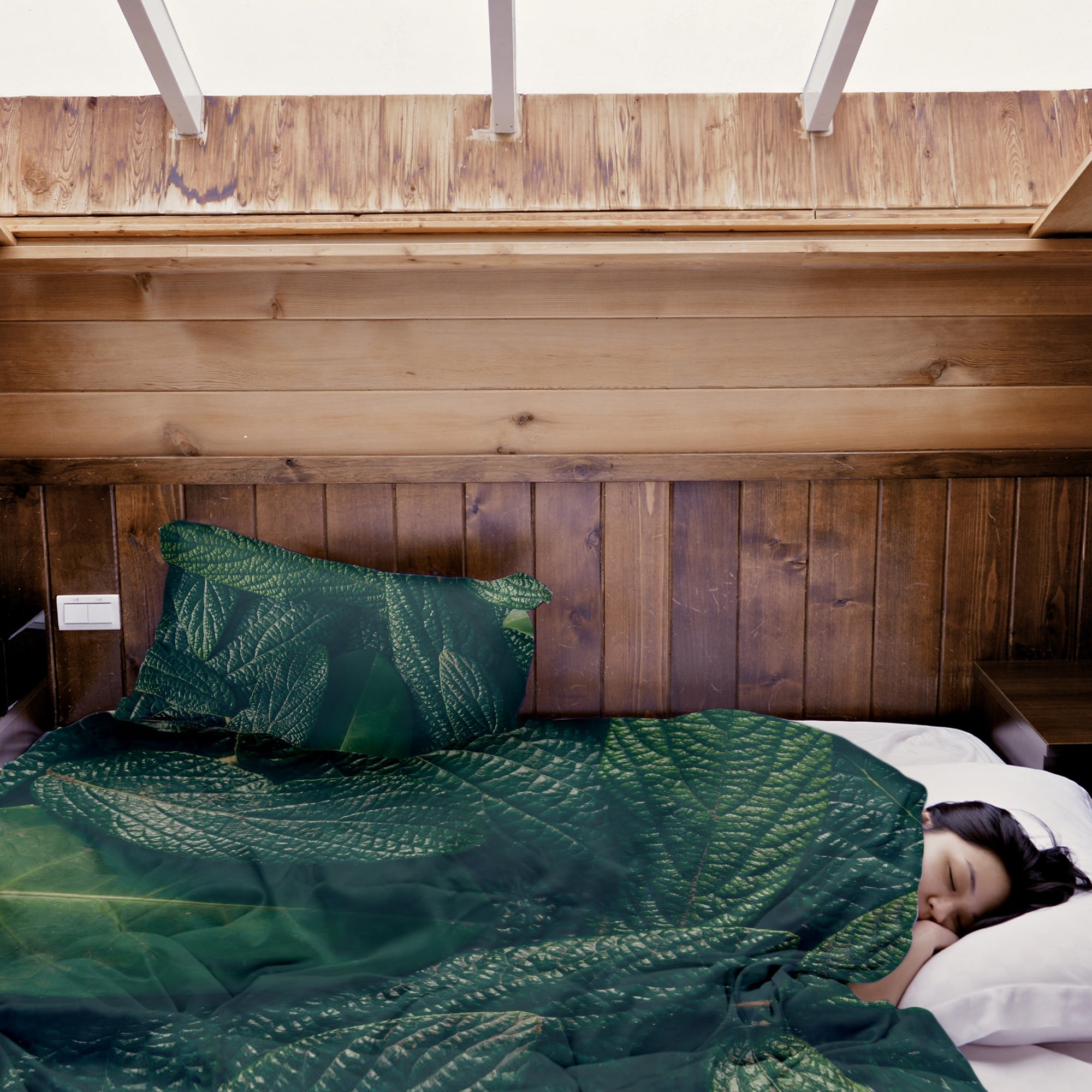 Therapy blankets bedding set green leaves