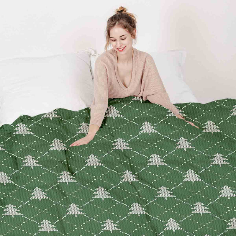 Therapy blanket bedding set, green with fir trees.