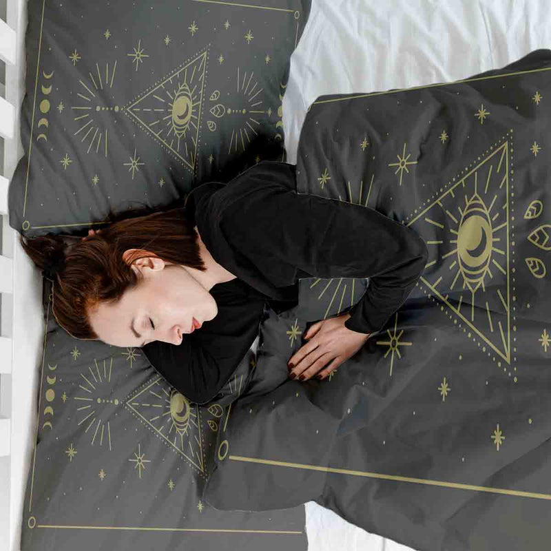 Set di biancheria da letto con coperta terapeutica nero sole e cosmo