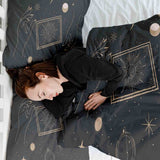 Set di biancheria da letto con coperta terapeutica nera con sole, luna e stelle