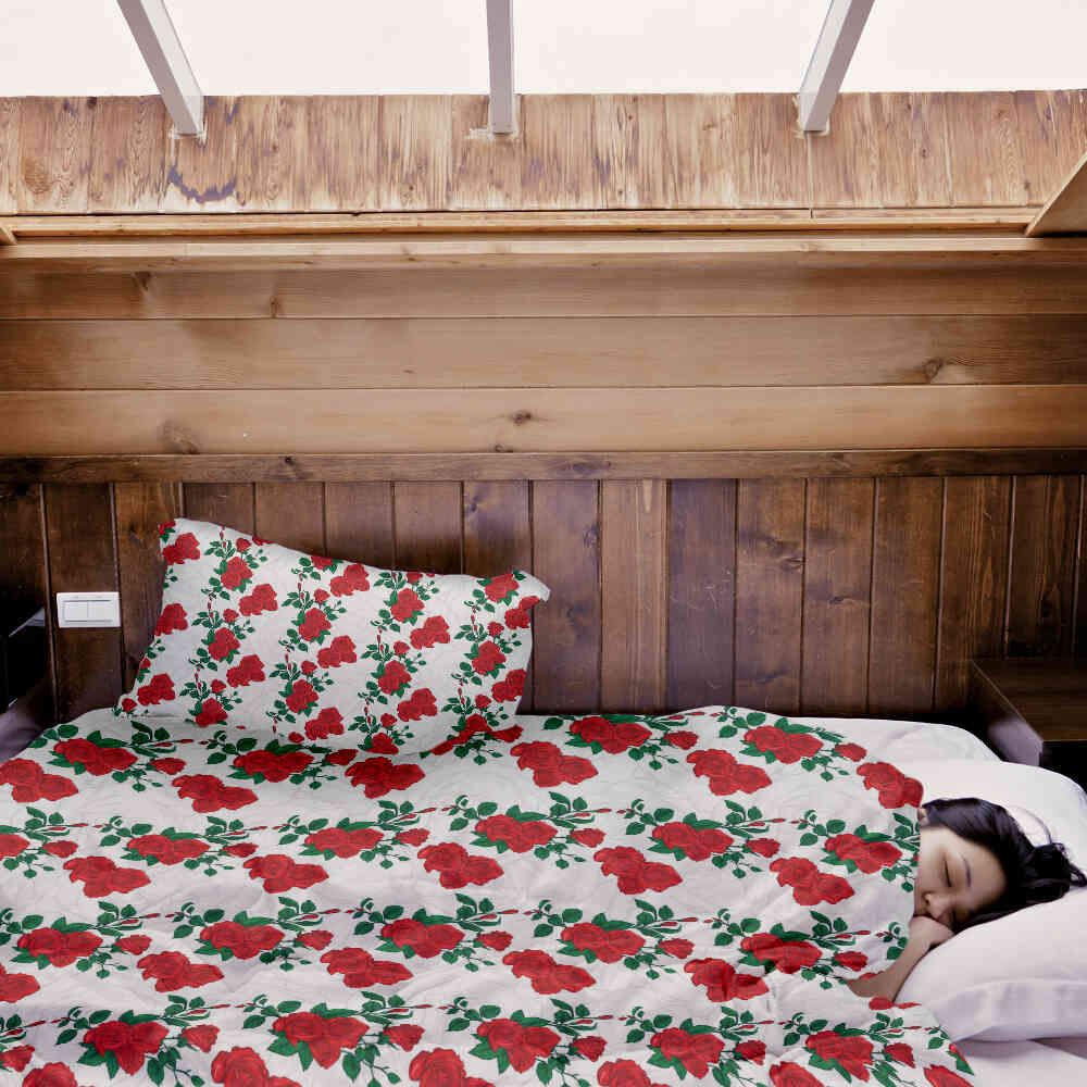 Therapy blankets bedding set white with rose bush