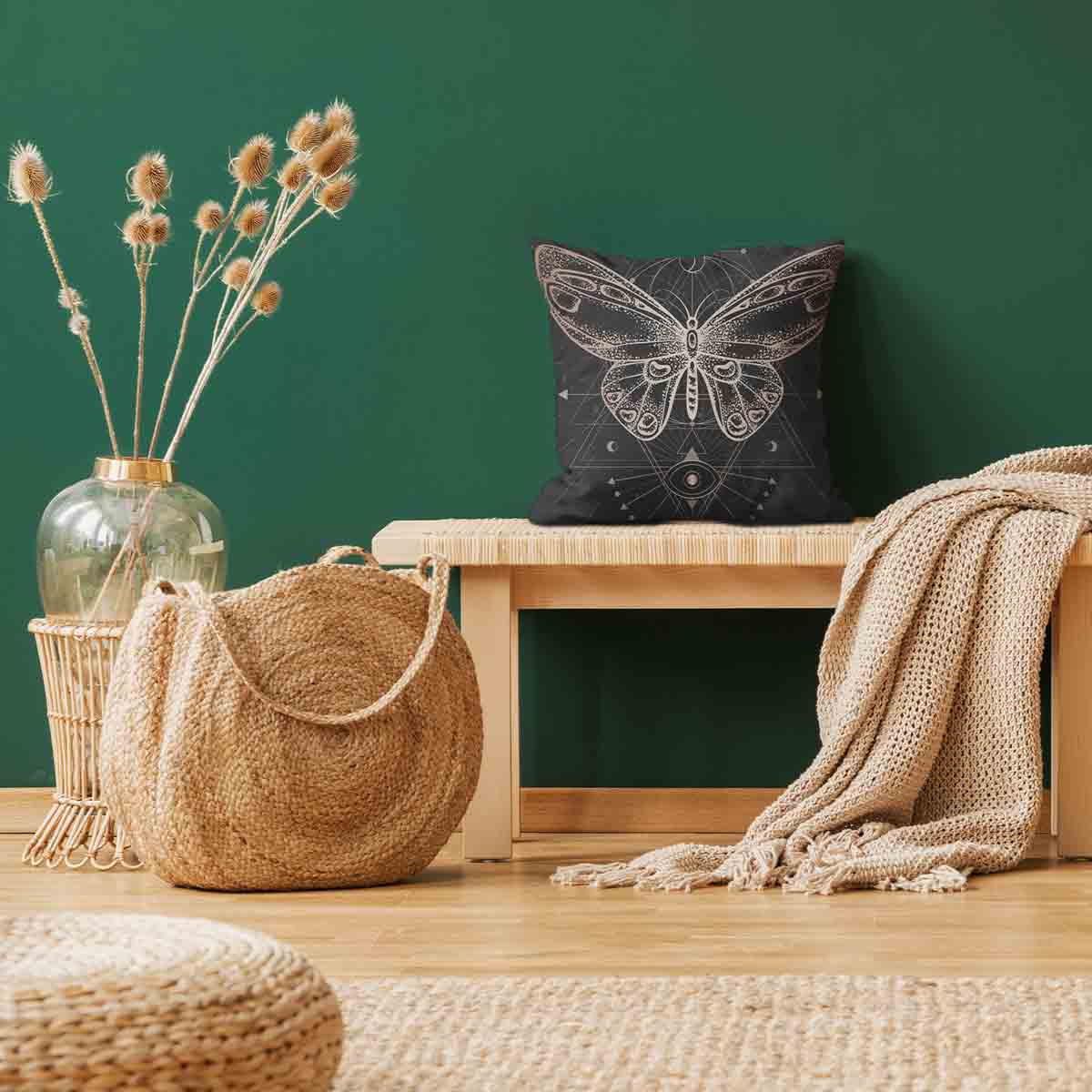 Gezondheidskussen zwart met vlinder