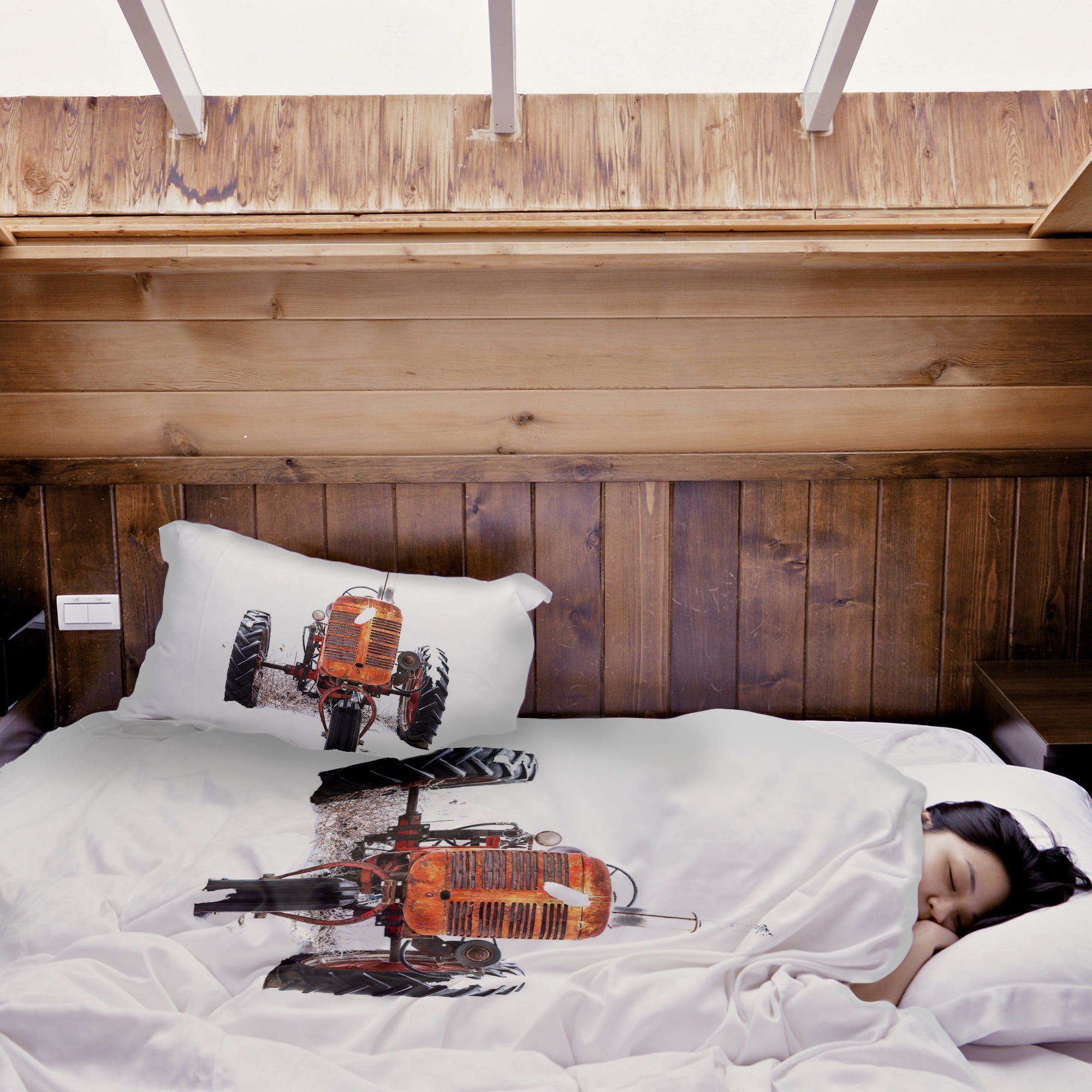 Juego de ropa de cama con manta terapéutica tractor en naranja