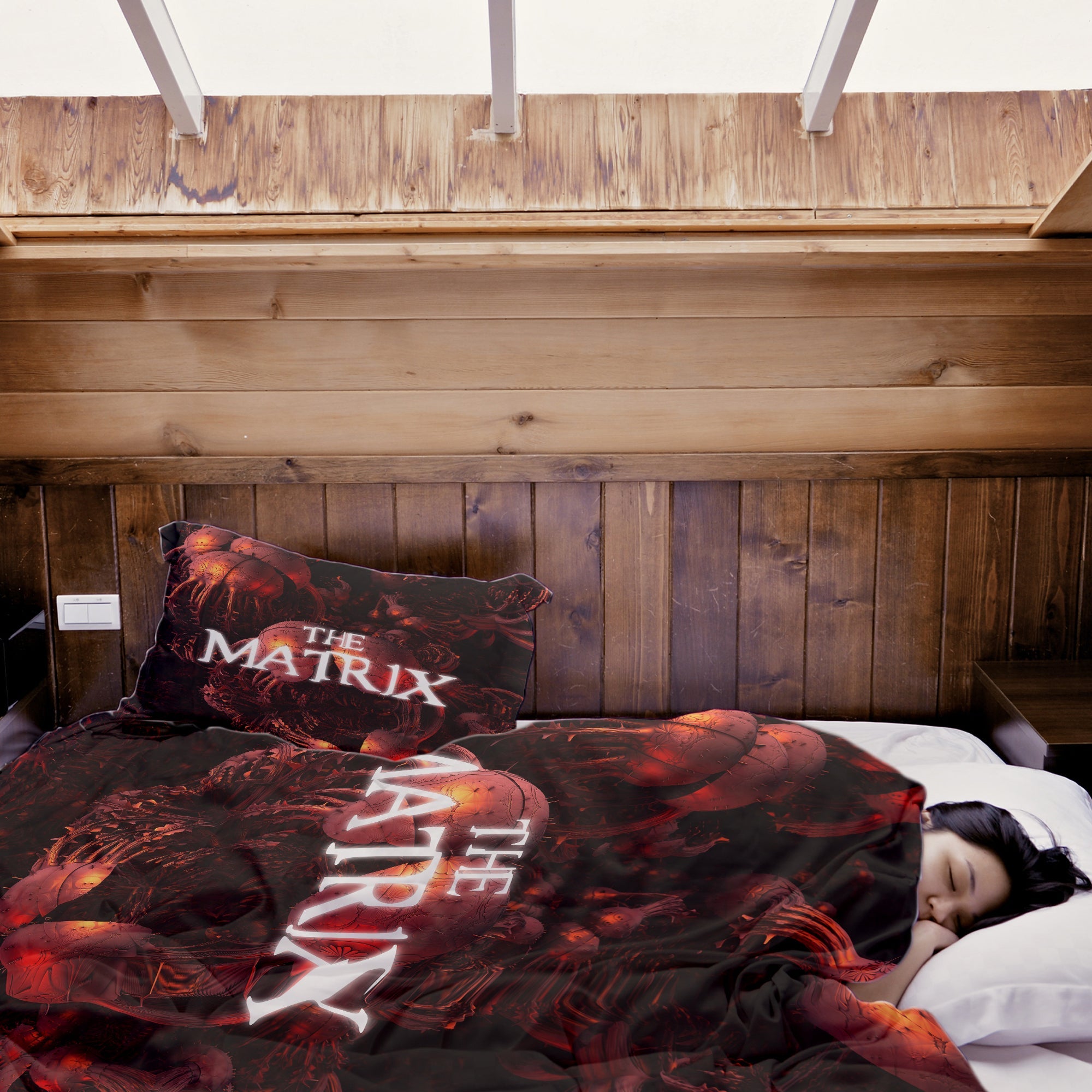 Therapy blankets bedding set red The Matrix lettering