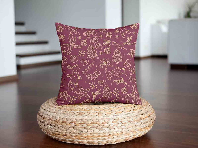 Health pillow, red, with funny Christmas motifs.