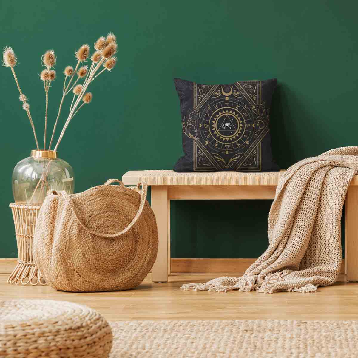 Almohada de salud negra mística mandala