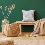 Health pillow, white with purple leaves.