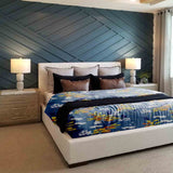 Therapy blanket and bedding set, blue with bouquet of flowers.