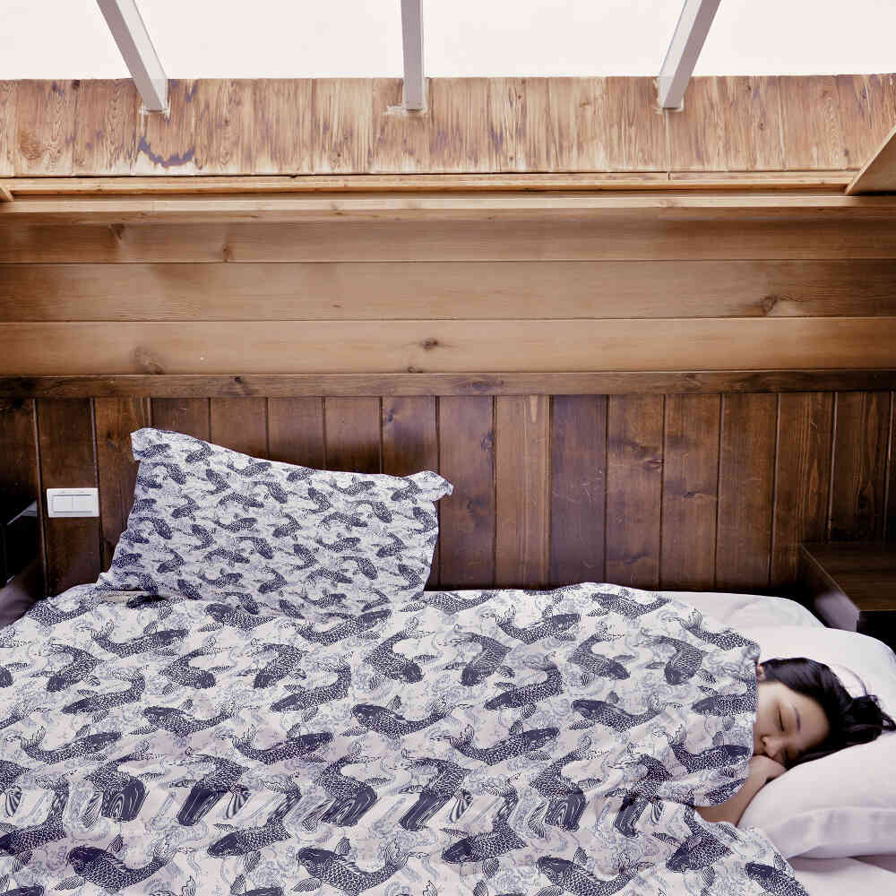 Set de ropa de cama con manta terapéutica y kois azules