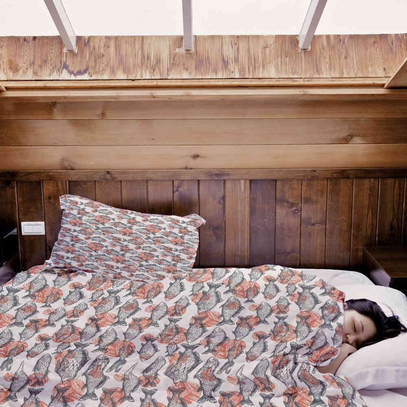 Therapy blanket and bedding set, grey fish.