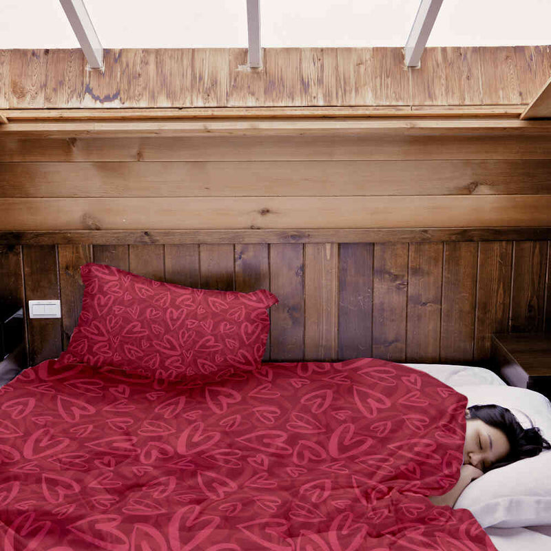 Set di biancheria da letto con coperta terapeutica rossa con motivo a cuore rosa