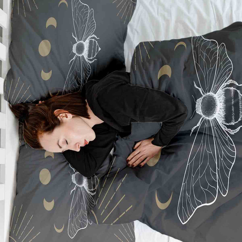 Set di biancheria da letto con coperta terapeutica nero con tarma