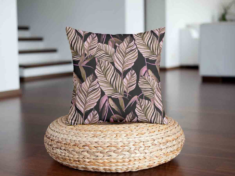 Health pillow, black with purple leaves.