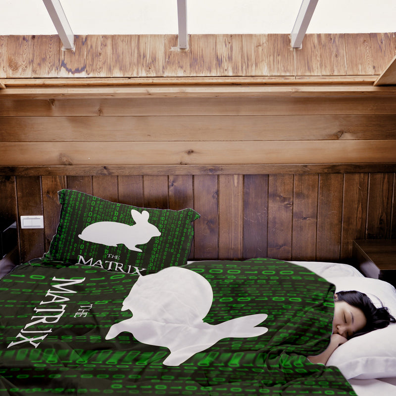 Set de ropa de cama con manta terapéutica Matrix Code verde