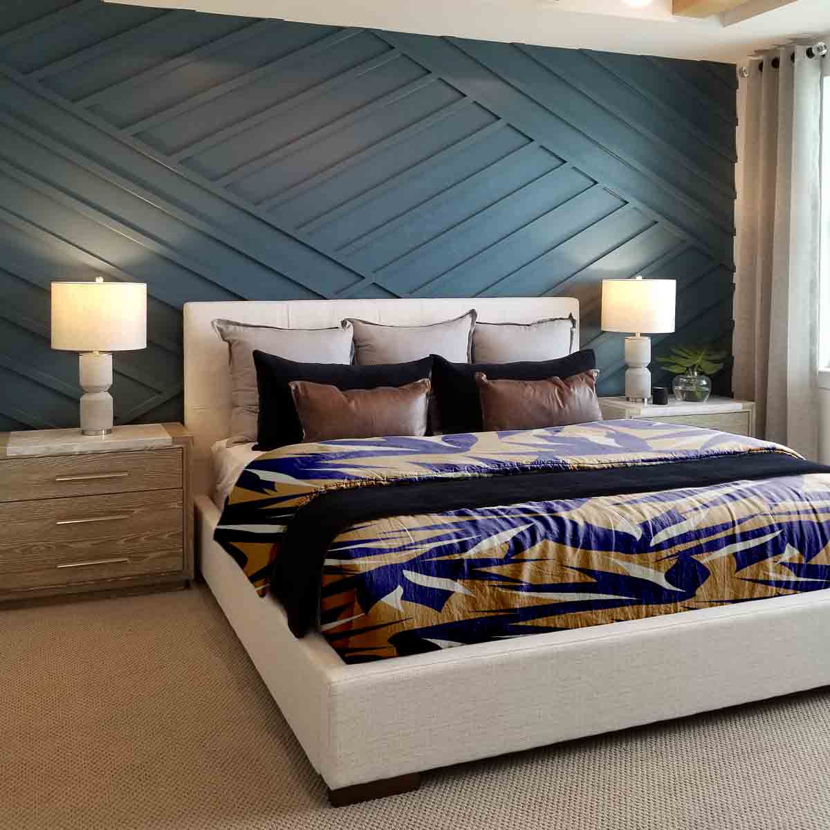 Therapy blankets bedding set brown with blue leaves