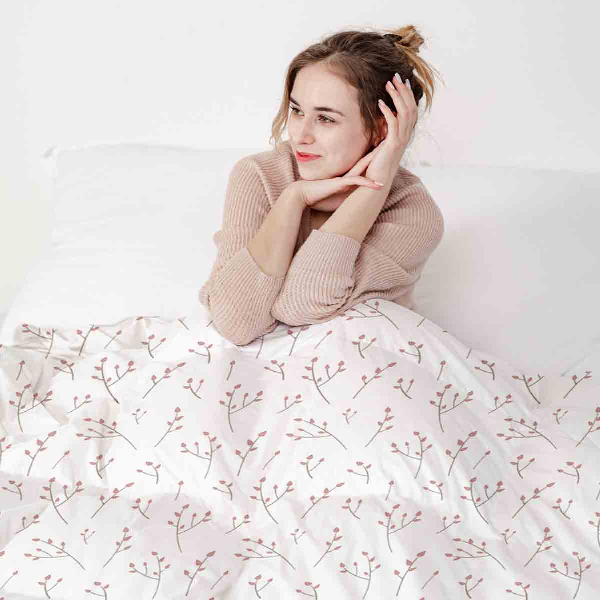 Therapiedekens beddengoed set wit met delicate rozen