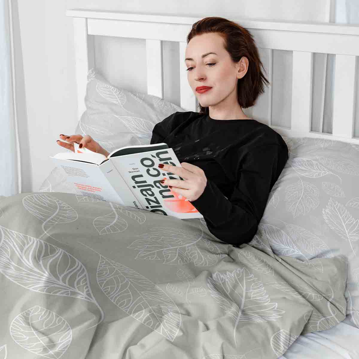 Set di biancheria da letto con coperte terapeutiche beige con foglie chiare