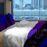 Therapy blanket bedding set, purple with shapes.