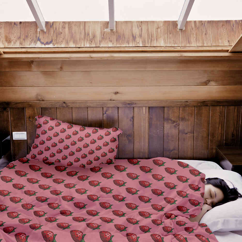 Set de ropa de cama con manta terapéutica rosa con fresas