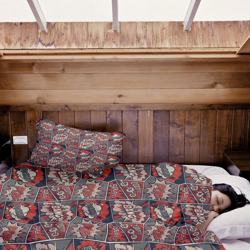 Set de ropa de cama con manta terapéutica roja con cómic