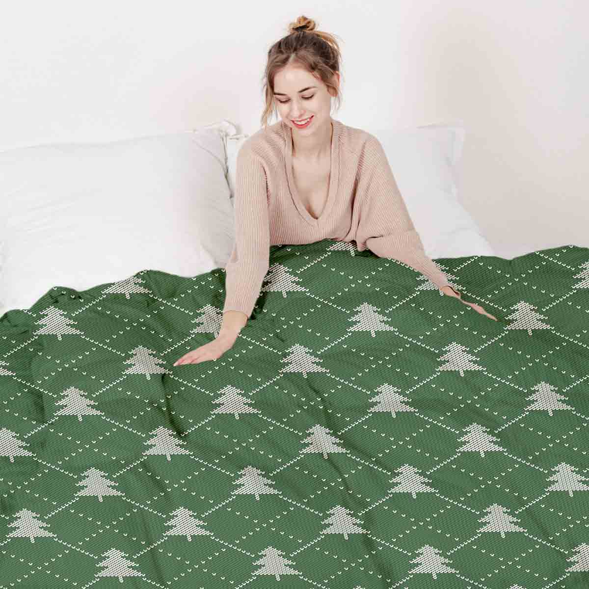 Coperta terapeutica originale - Rivestimento in cotone verde con alberi di pino