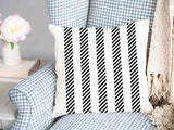 Health pillow, grey with thick and thin stripes.