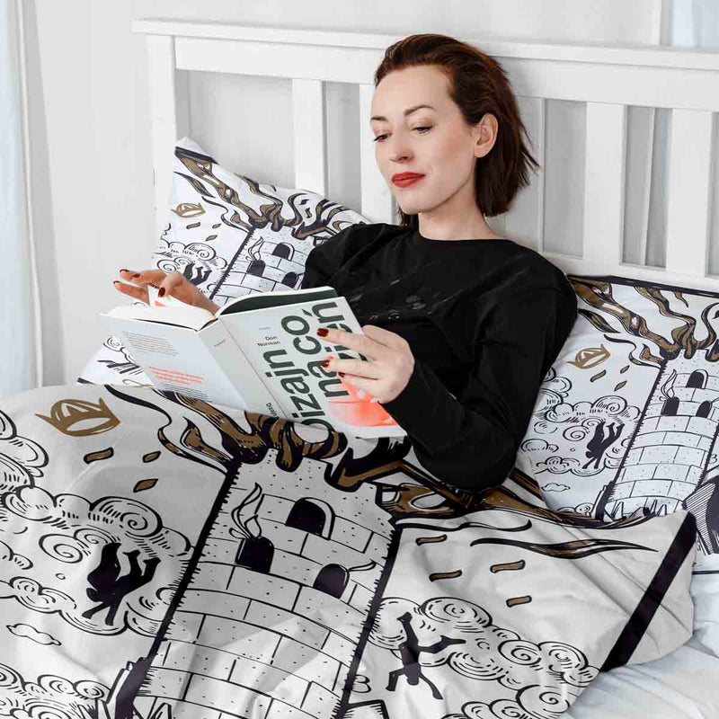 Therapy blanket and bedding set, white with tower.