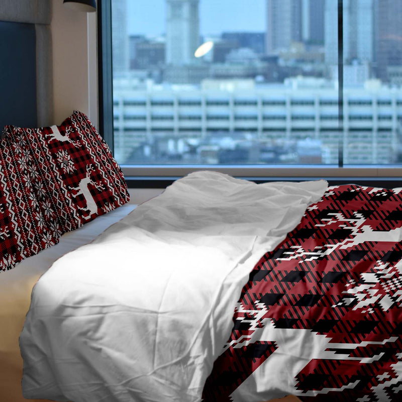 Therapy blankets bedding set, checkered with reindeer.