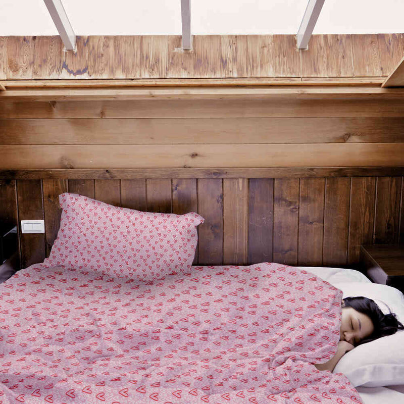 Set di biancheria da letto con coperta terapeutica rosa con cuori rossi
