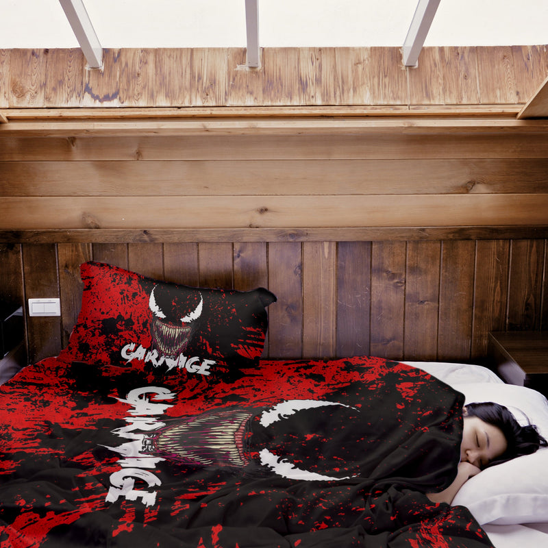 Juego de ropa de cama con manta terapéutica negro cara de comodín
