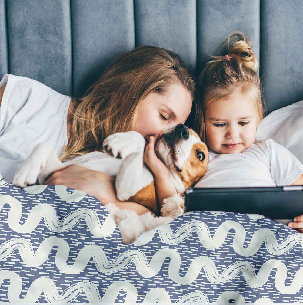 Therapy blankets bedding set blue white waves