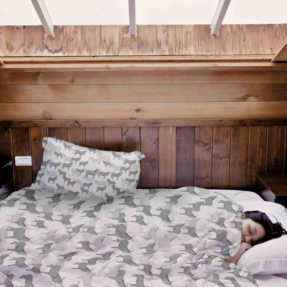 Set di biancheria da letto con coperte terapeutiche grigie con asini