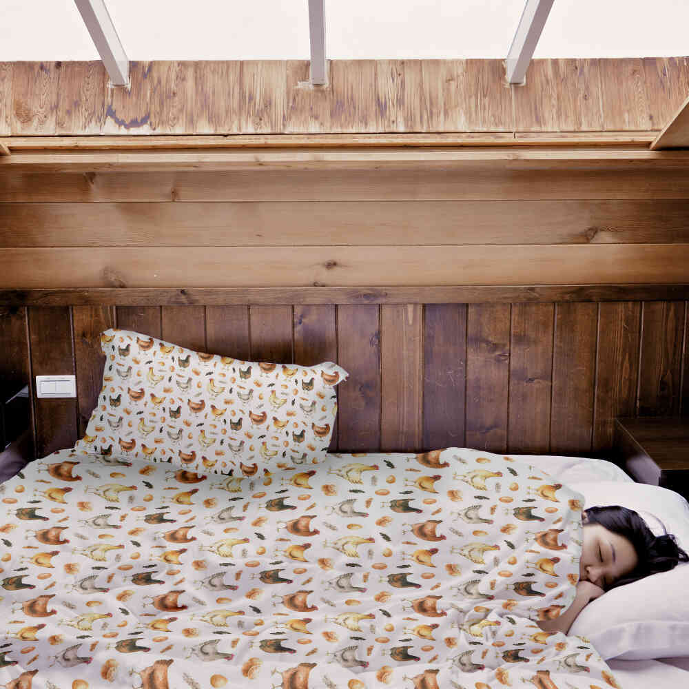 Therapy blankets bedding set white with chickens