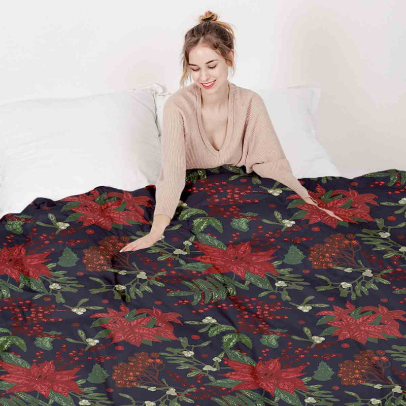 Set de ropa de cama con manta terapéutica y flor de Pascua roja