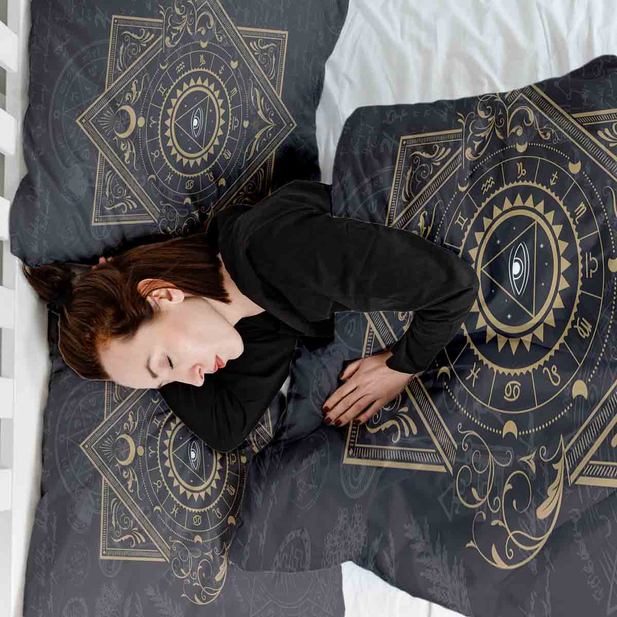 Set di biancheria da letto con coperta terapeutica Nero Mistico Mandala