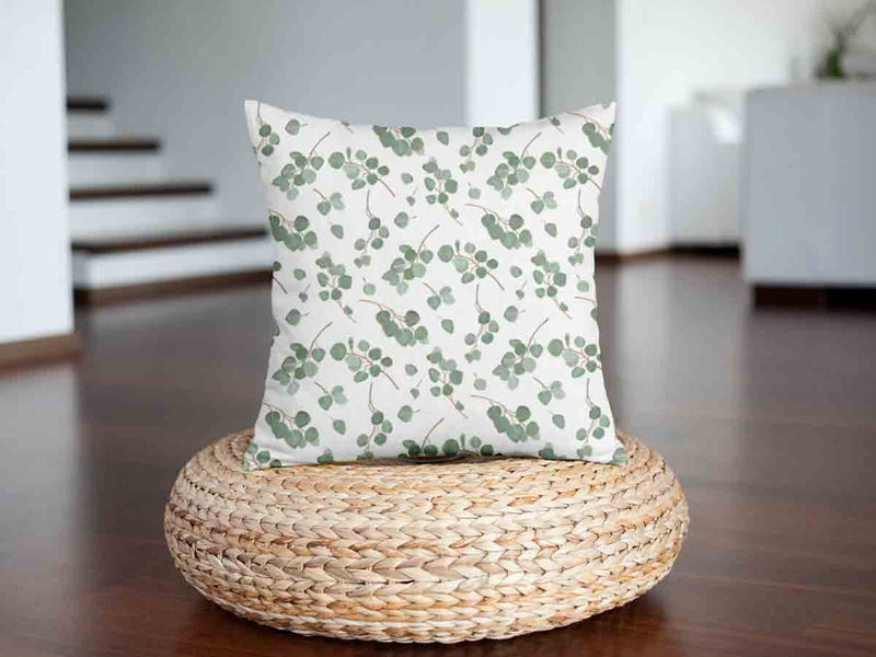 White health pillow with eucalyptus branches