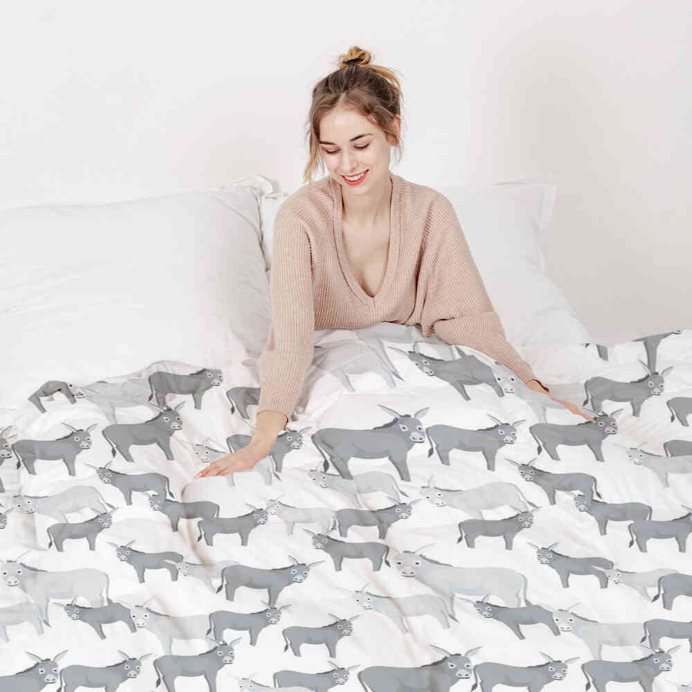 Manta terapéutica original - Funda de algodón gris con burros