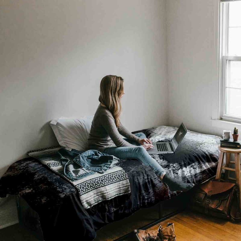 Juego de ropa de cama con manta terapéutica negro con patrón jaspeado