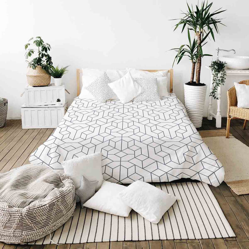 Set de ropa de cama con mantas terapéuticas y patrón negro