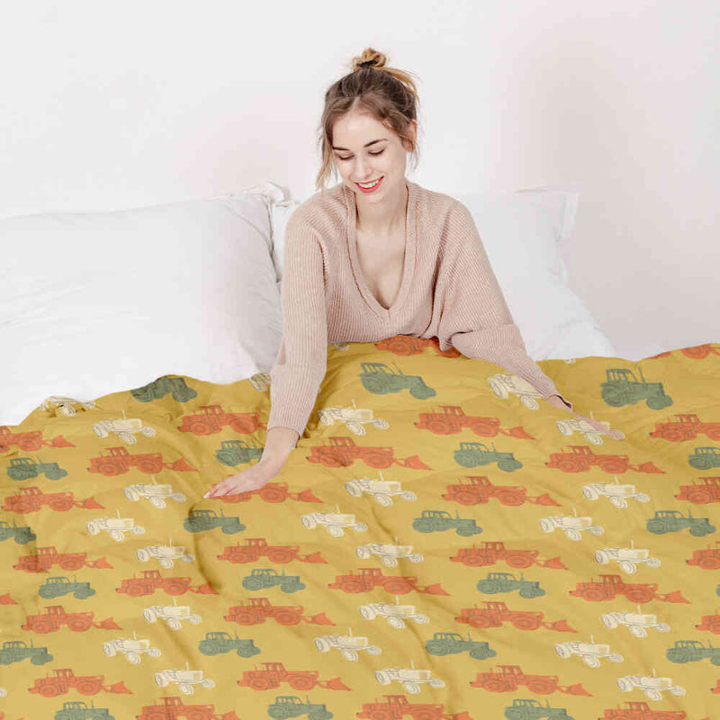 Set di biancheria da letto con coperte terapeutiche arancione con trattori