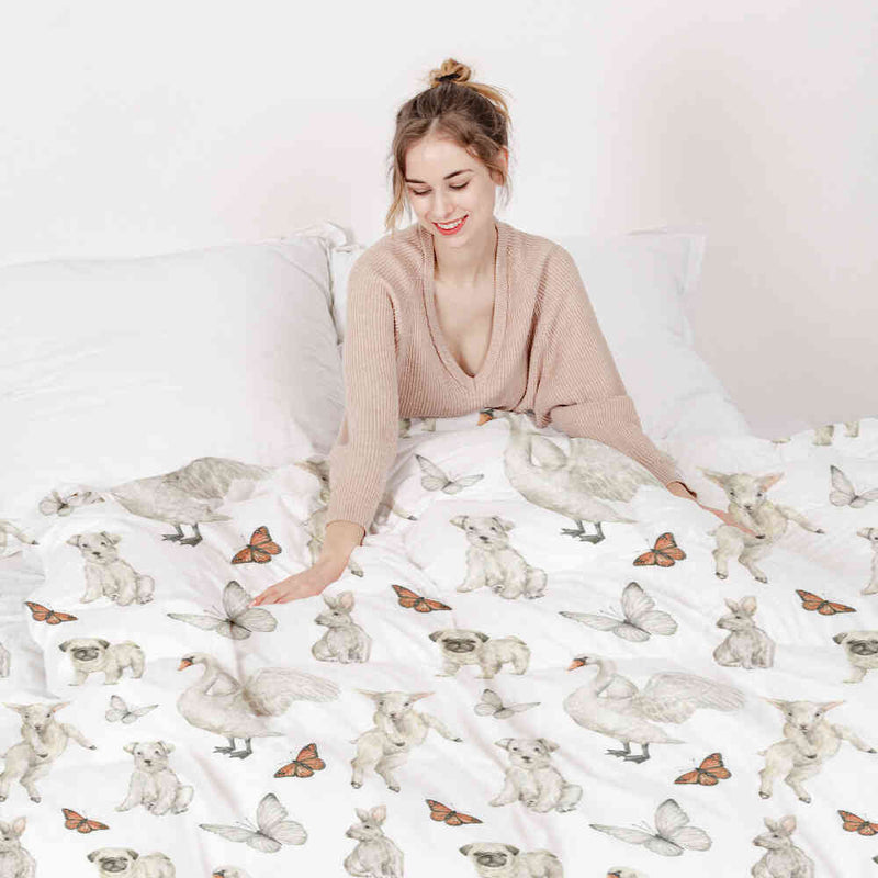 Therapy blankets bedding set white cute animals