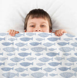 Therapy blanket and bedding set, blue fish design.