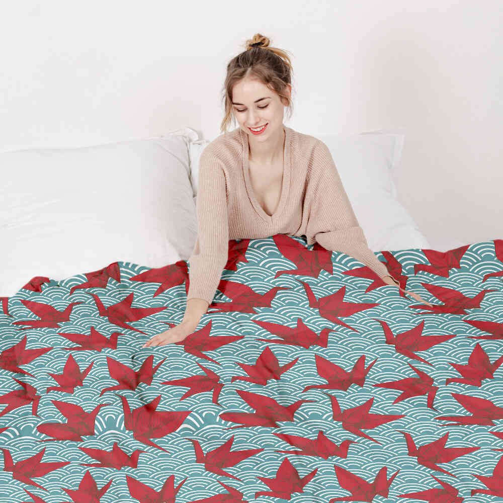 Couverture thérapeutique originale - Housse en coton rouge Origami