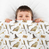 Set de ropa de cama con mantas terapéuticas blancas con búhos