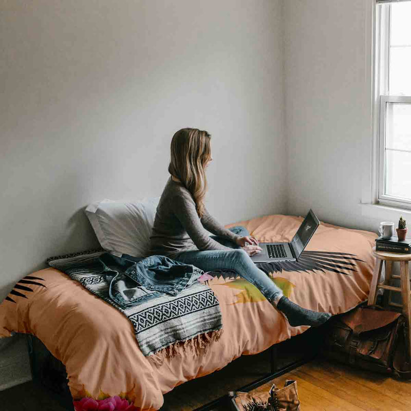 Set de ropa de cama con manta terapéutica naranja con grulla