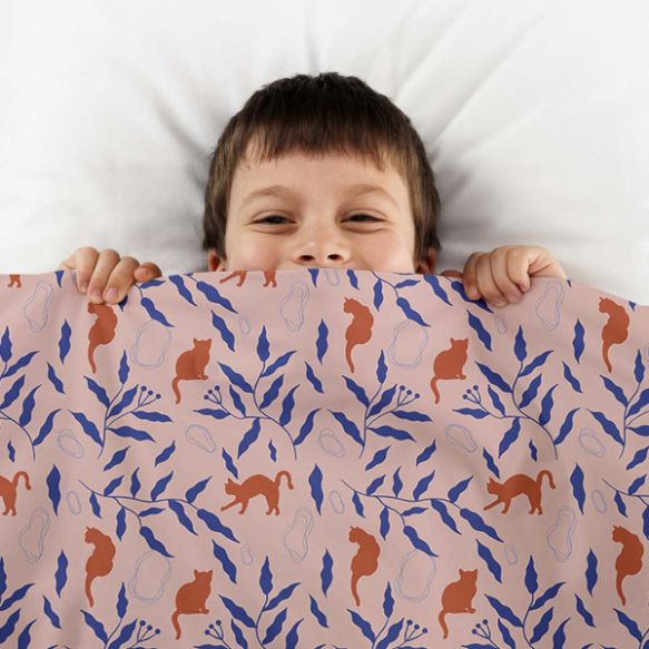 Therapy blankets with cotton cover, red cat design.
